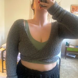 SKIMS cozy knit wrap top in smoke